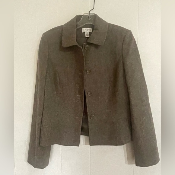 Ann Taylor Loft pant suit set brown herringbone virgin wool Laura size 8L long - Picture 5 of 9